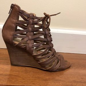 Brown leather wedges
